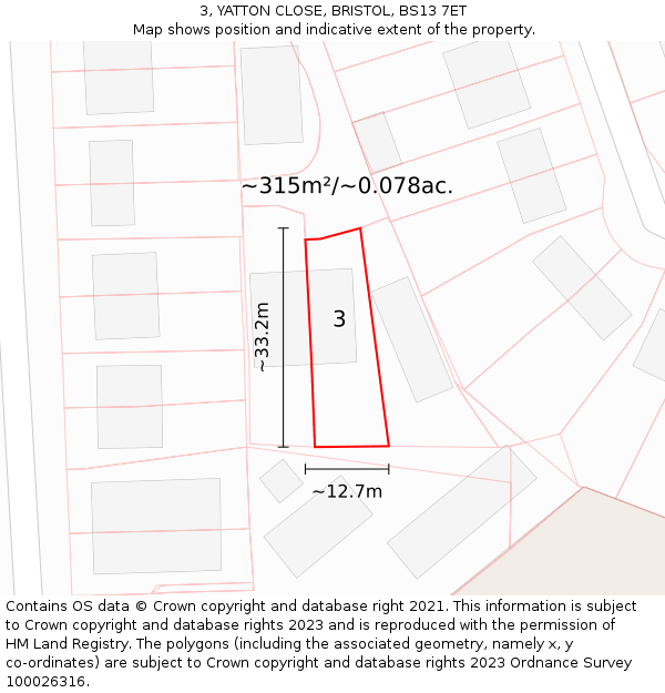 3, YATTON CLOSE, BRISTOL, BS13 7ET: Plot and title map