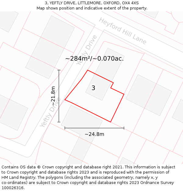 3, YEFTLY DRIVE, LITTLEMORE, OXFORD, OX4 4XS: Plot and title map