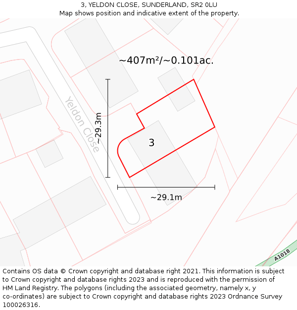 3, YELDON CLOSE, SUNDERLAND, SR2 0LU: Plot and title map