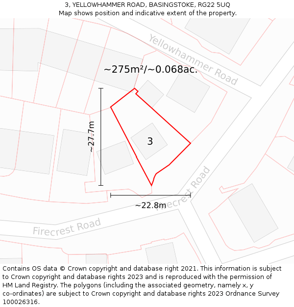 3, YELLOWHAMMER ROAD, BASINGSTOKE, RG22 5UQ: Plot and title map