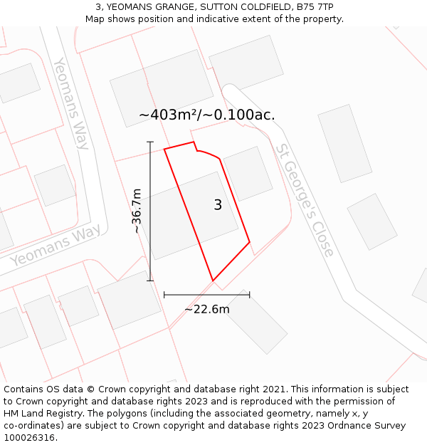 3, YEOMANS GRANGE, SUTTON COLDFIELD, B75 7TP: Plot and title map