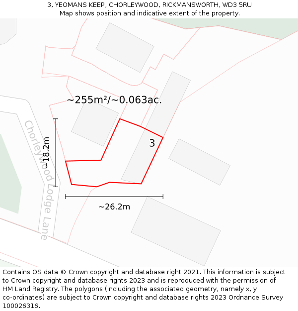3, YEOMANS KEEP, CHORLEYWOOD, RICKMANSWORTH, WD3 5RU: Plot and title map