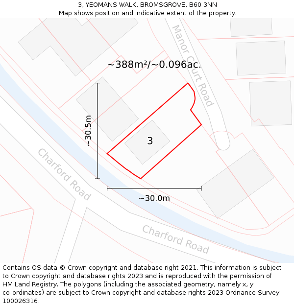 3, YEOMANS WALK, BROMSGROVE, B60 3NN: Plot and title map