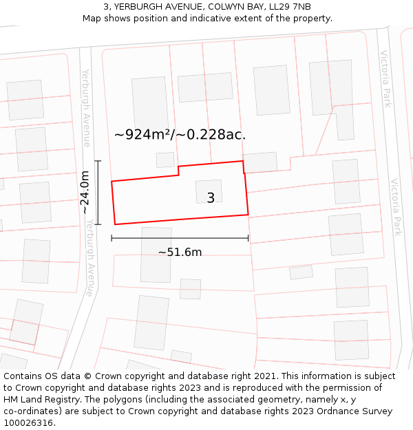 3, YERBURGH AVENUE, COLWYN BAY, LL29 7NB: Plot and title map