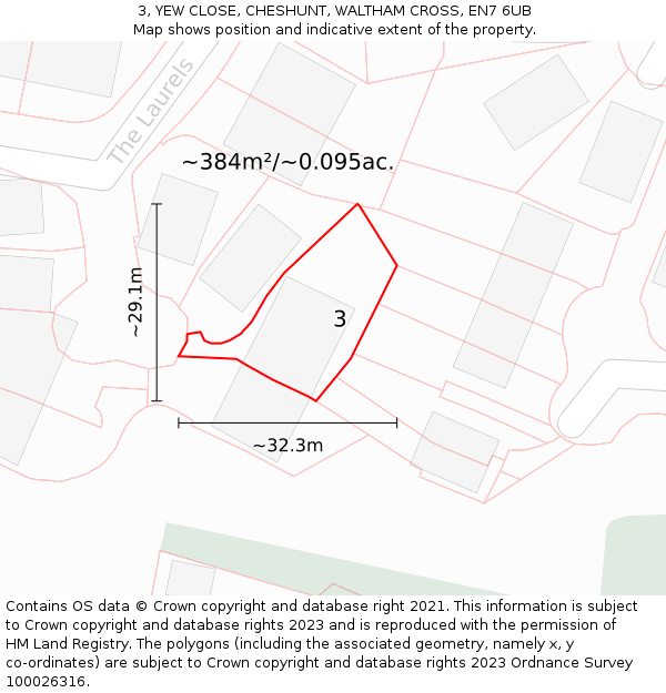 3, YEW CLOSE, CHESHUNT, WALTHAM CROSS, EN7 6UB: Plot and title map