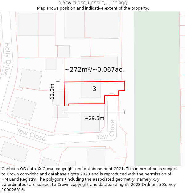 3, YEW CLOSE, HESSLE, HU13 0QQ: Plot and title map