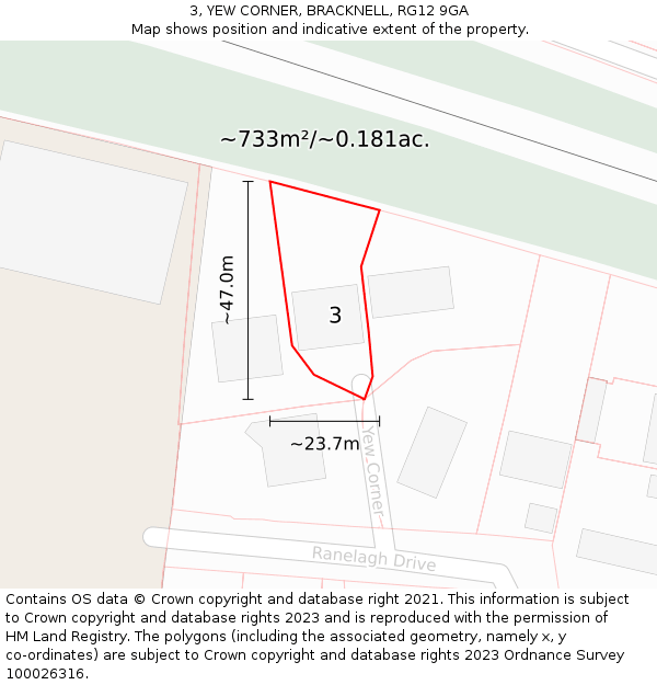 3, YEW CORNER, BRACKNELL, RG12 9GA: Plot and title map