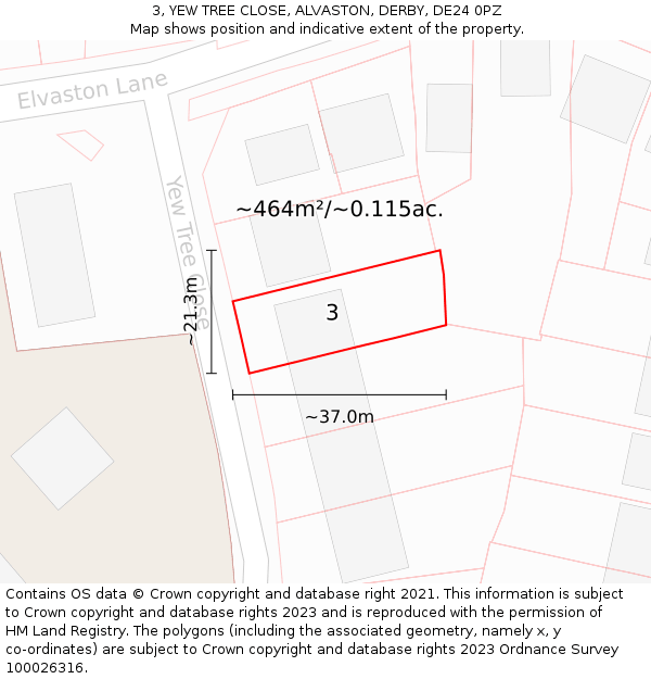 3, YEW TREE CLOSE, ALVASTON, DERBY, DE24 0PZ: Plot and title map