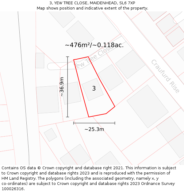 3, YEW TREE CLOSE, MAIDENHEAD, SL6 7XP: Plot and title map