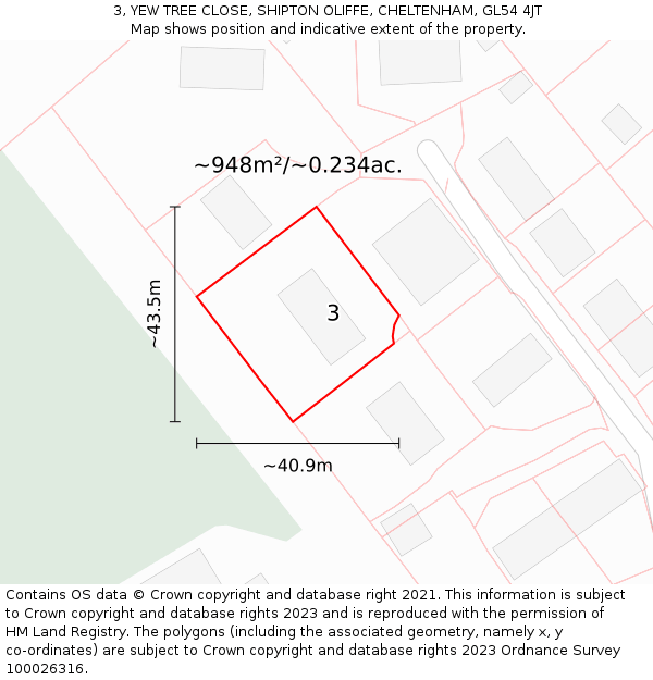 3, YEW TREE CLOSE, SHIPTON OLIFFE, CHELTENHAM, GL54 4JT: Plot and title map