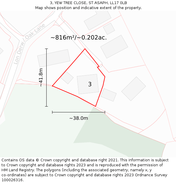 3, YEW TREE CLOSE, ST ASAPH, LL17 0LB: Plot and title map