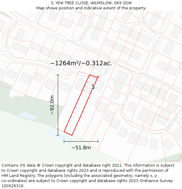 3, YEW TREE CLOSE, WILMSLOW, SK9 2DW: Plot and title map