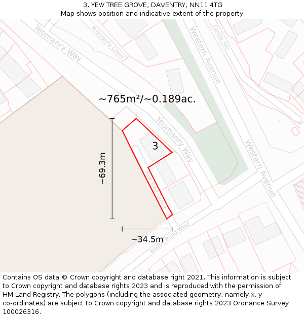 3, YEW TREE GROVE, DAVENTRY, NN11 4TG: Plot and title map