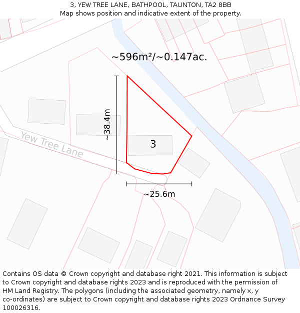 3, YEW TREE LANE, BATHPOOL, TAUNTON, TA2 8BB: Plot and title map