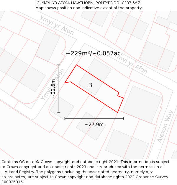 3, YMYL YR AFON, HAWTHORN, PONTYPRIDD, CF37 5AZ: Plot and title map