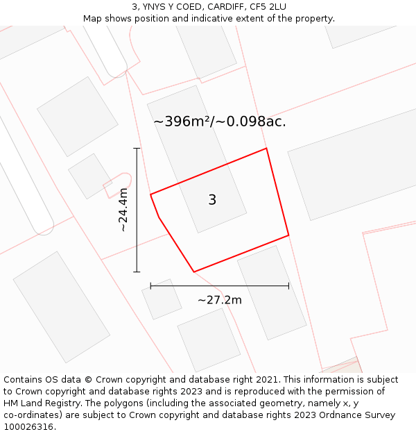 3, YNYS Y COED, CARDIFF, CF5 2LU: Plot and title map