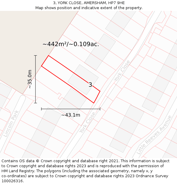 3, YORK CLOSE, AMERSHAM, HP7 9HE: Plot and title map