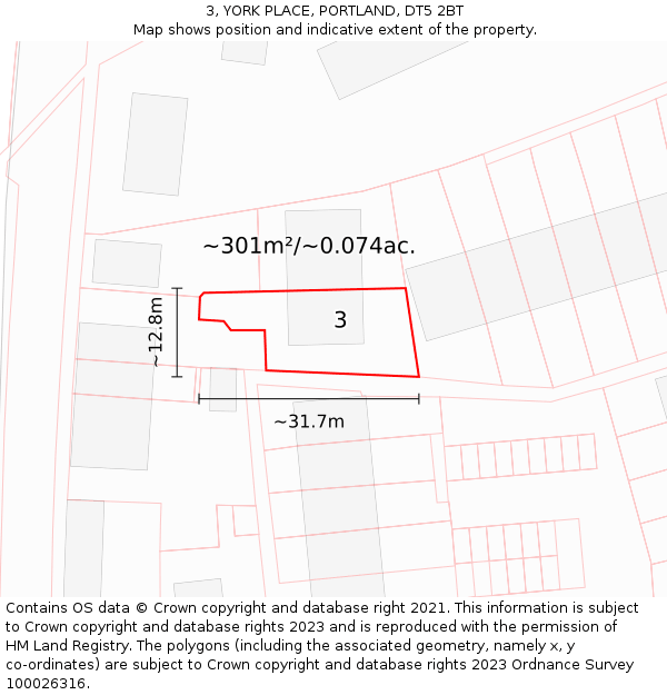 3, YORK PLACE, PORTLAND, DT5 2BT: Plot and title map