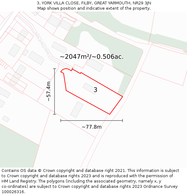 3, YORK VILLA CLOSE, FILBY, GREAT YARMOUTH, NR29 3JN: Plot and title map