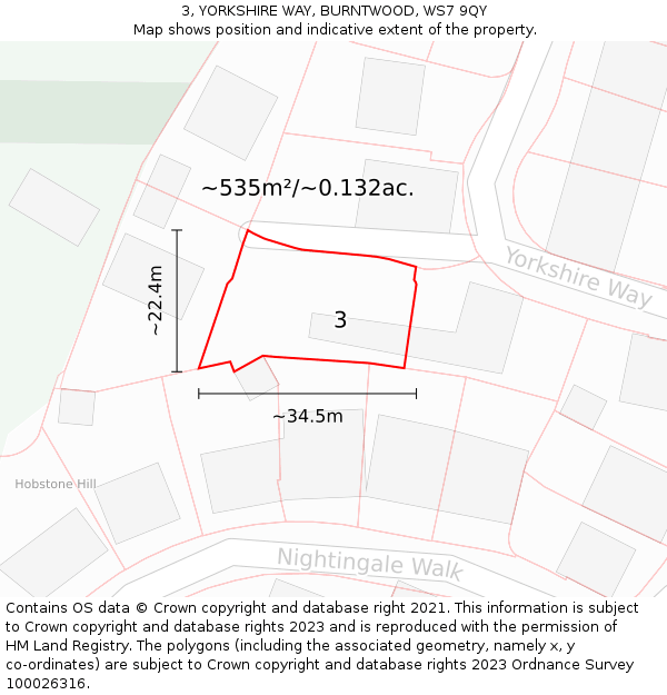 3, YORKSHIRE WAY, BURNTWOOD, WS7 9QY: Plot and title map