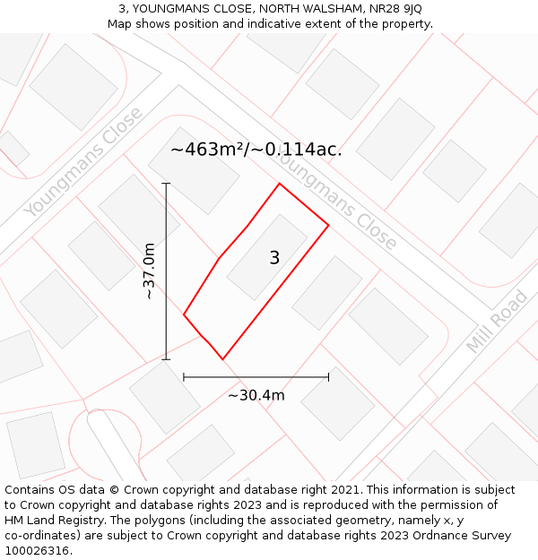 3, YOUNGMANS CLOSE, NORTH WALSHAM, NR28 9JQ: Plot and title map