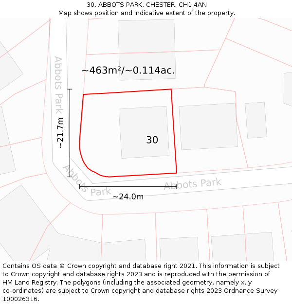 30, ABBOTS PARK, CHESTER, CH1 4AN: Plot and title map