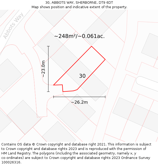 30, ABBOTS WAY, SHERBORNE, DT9 6DT: Plot and title map