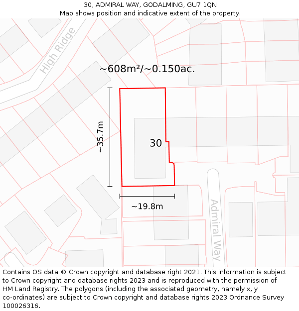 30, ADMIRAL WAY, GODALMING, GU7 1QN: Plot and title map