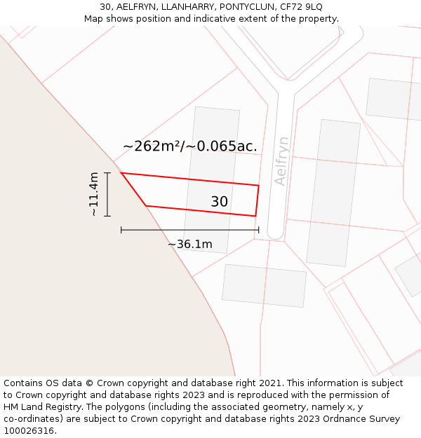 30, AELFRYN, LLANHARRY, PONTYCLUN, CF72 9LQ: Plot and title map
