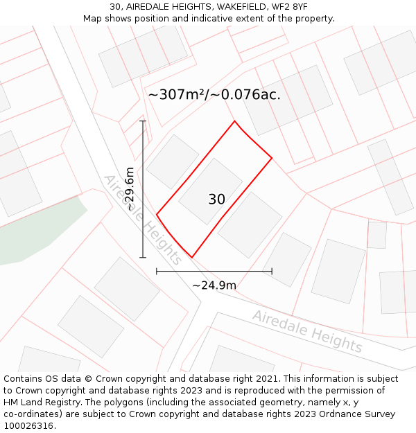 30, AIREDALE HEIGHTS, WAKEFIELD, WF2 8YF: Plot and title map