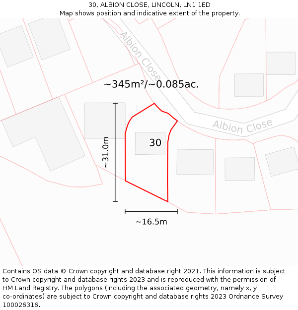 30, ALBION CLOSE, LINCOLN, LN1 1ED: Plot and title map