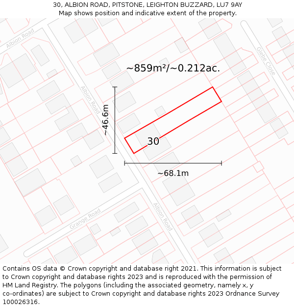 30, ALBION ROAD, PITSTONE, LEIGHTON BUZZARD, LU7 9AY: Plot and title map