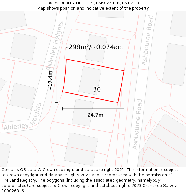 30, ALDERLEY HEIGHTS, LANCASTER, LA1 2HR: Plot and title map