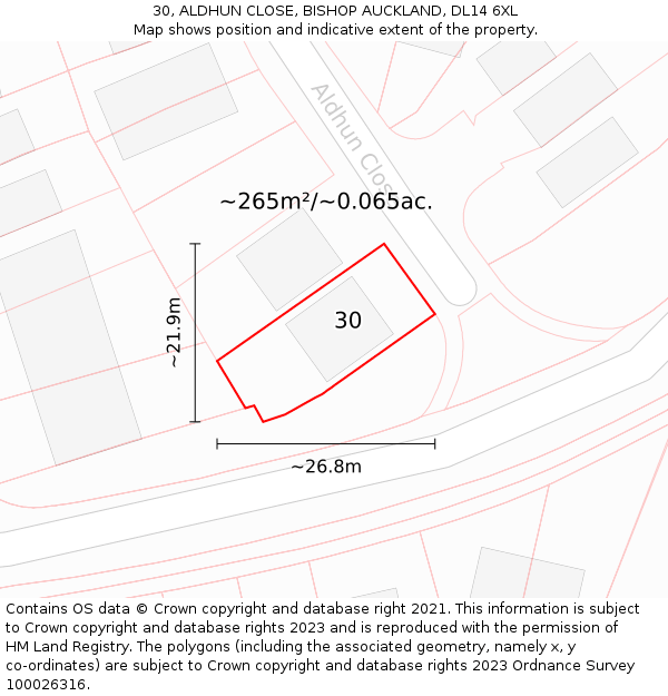 30, ALDHUN CLOSE, BISHOP AUCKLAND, DL14 6XL: Plot and title map