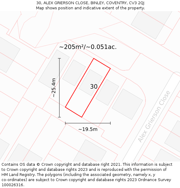 30, ALEX GRIERSON CLOSE, BINLEY, COVENTRY, CV3 2QJ: Plot and title map