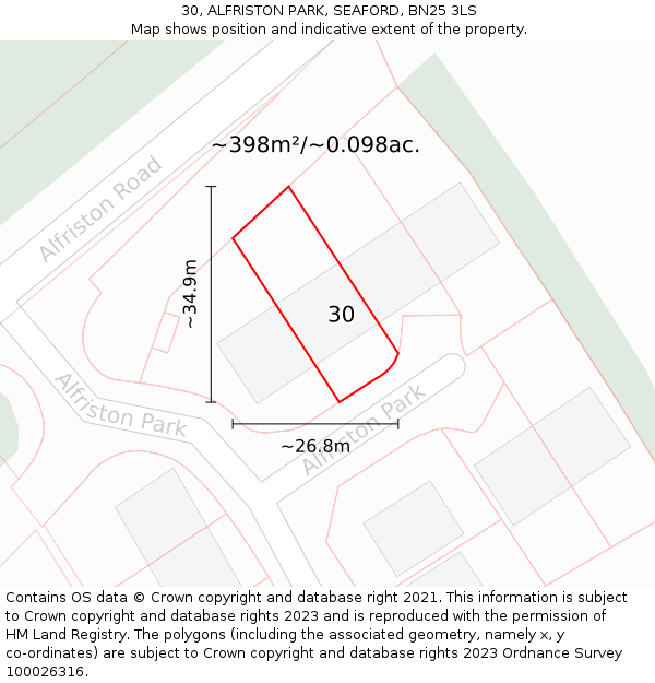 30, ALFRISTON PARK, SEAFORD, BN25 3LS: Plot and title map