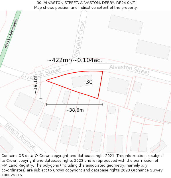 30, ALVASTON STREET, ALVASTON, DERBY, DE24 0NZ: Plot and title map