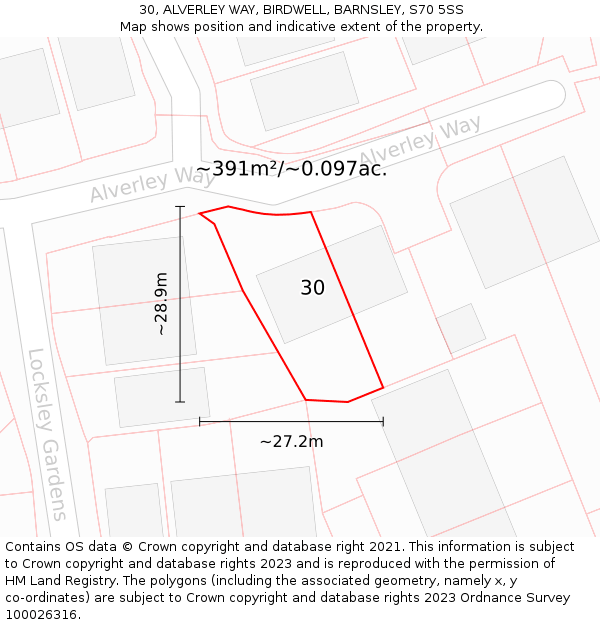 30, ALVERLEY WAY, BIRDWELL, BARNSLEY, S70 5SS: Plot and title map
