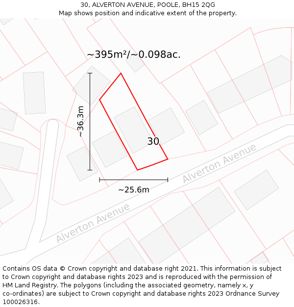 30, ALVERTON AVENUE, POOLE, BH15 2QG: Plot and title map