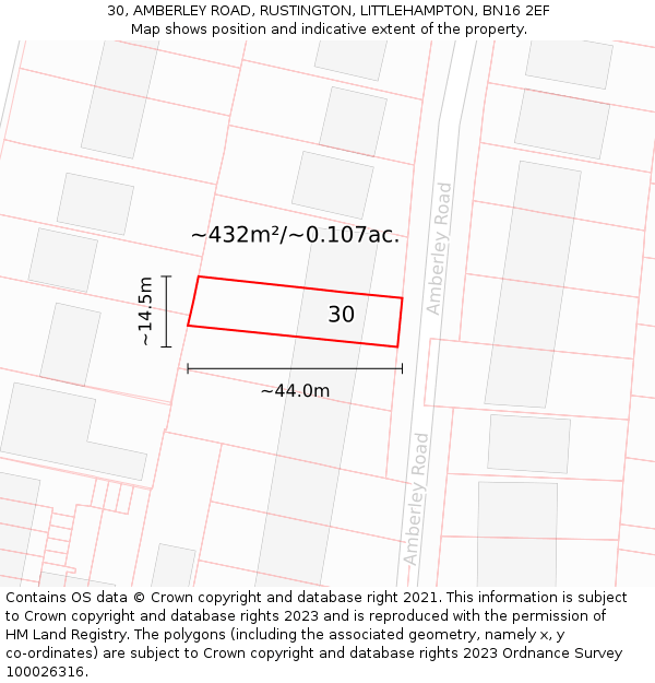 30, AMBERLEY ROAD, RUSTINGTON, LITTLEHAMPTON, BN16 2EF: Plot and title map