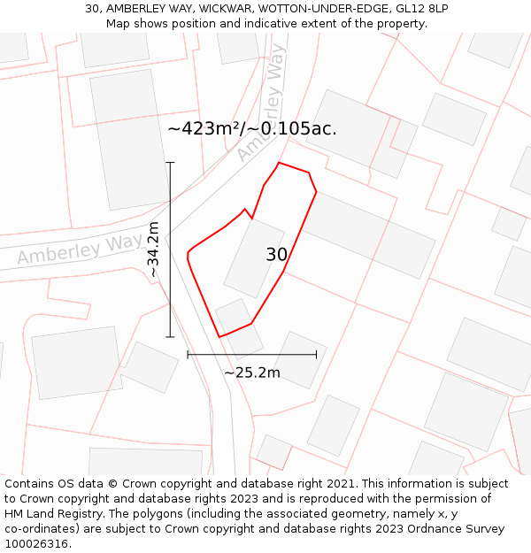 30, AMBERLEY WAY, WICKWAR, WOTTON-UNDER-EDGE, GL12 8LP: Plot and title map