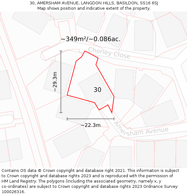 30, AMERSHAM AVENUE, LANGDON HILLS, BASILDON, SS16 6SJ: Plot and title map