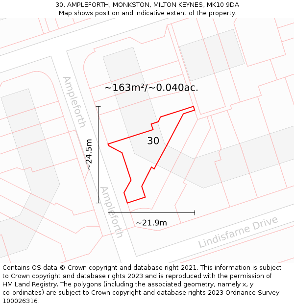 30, AMPLEFORTH, MONKSTON, MILTON KEYNES, MK10 9DA: Plot and title map