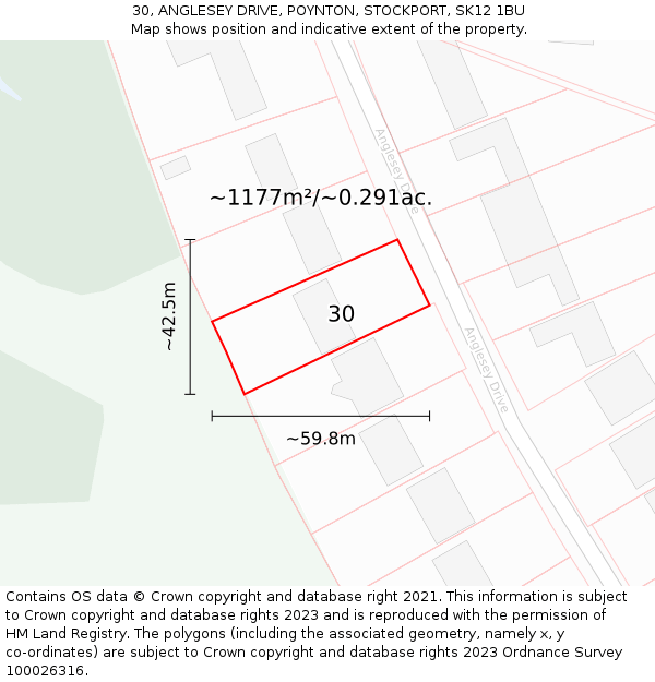 30, ANGLESEY DRIVE, POYNTON, STOCKPORT, SK12 1BU: Plot and title map