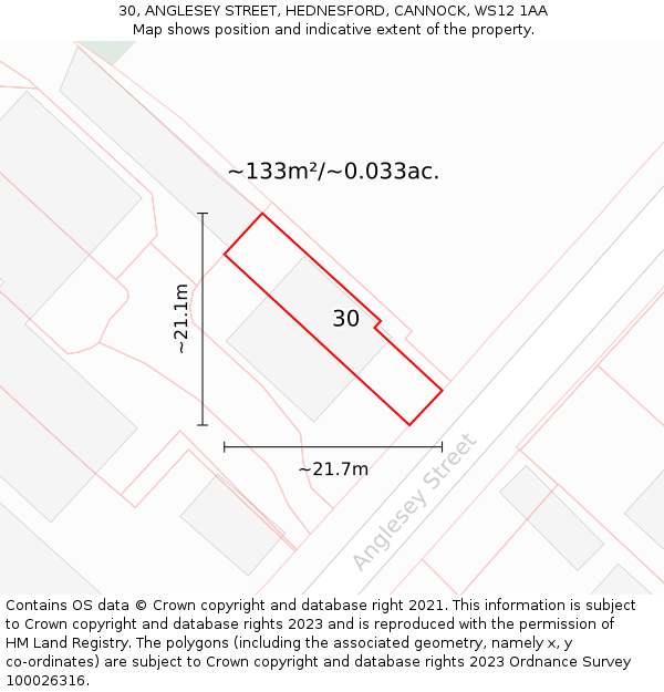 30, ANGLESEY STREET, HEDNESFORD, CANNOCK, WS12 1AA: Plot and title map