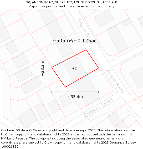 30, ANSON ROAD, SHEPSHED, LOUGHBOROUGH, LE12 9LB: Plot and title map