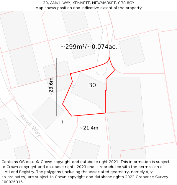 30, ANVIL WAY, KENNETT, NEWMARKET, CB8 8GY: Plot and title map