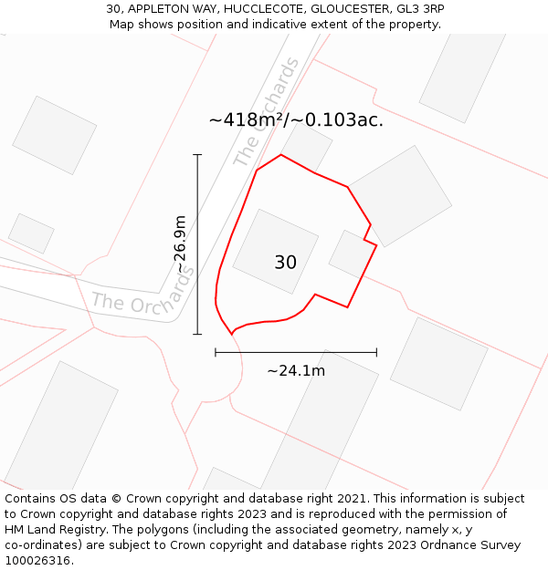 30, APPLETON WAY, HUCCLECOTE, GLOUCESTER, GL3 3RP: Plot and title map