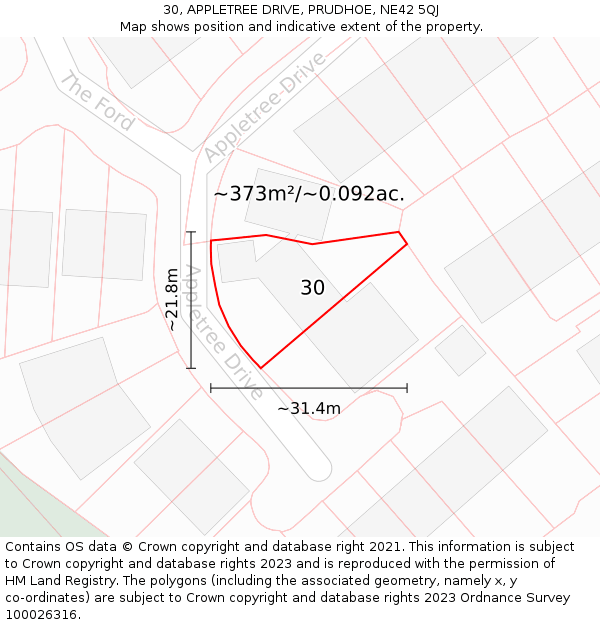 30, APPLETREE DRIVE, PRUDHOE, NE42 5QJ: Plot and title map