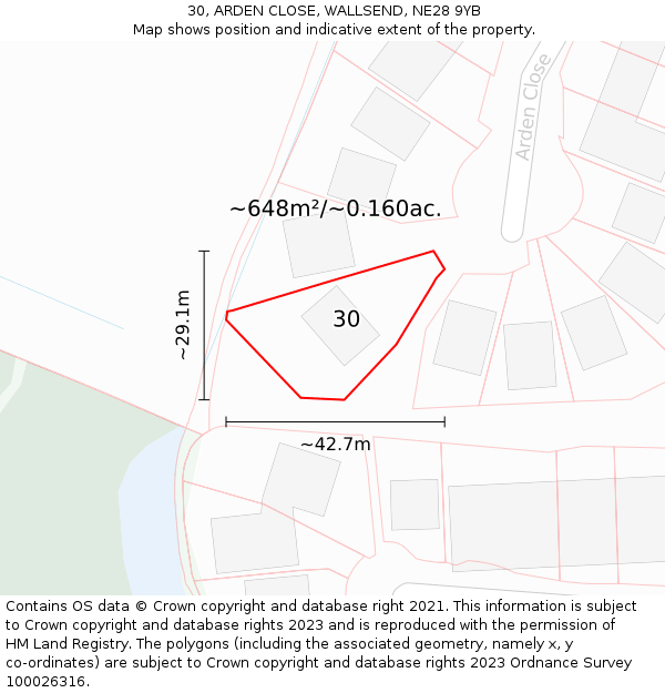 30, ARDEN CLOSE, WALLSEND, NE28 9YB: Plot and title map